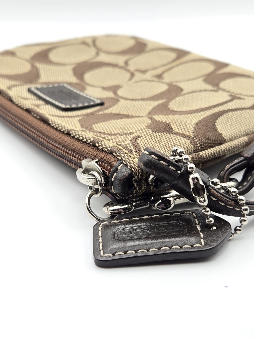 Coach Beige and Brown Signature Canvas Wristlet - Picture 6 of 9